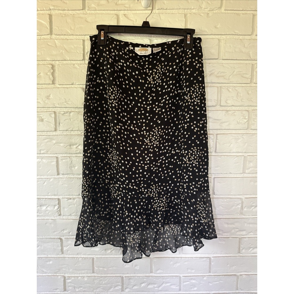 Talbots Size 10P Pure Silk Polka Dot Midi Trumpet Skirt 90s Romance Vintage